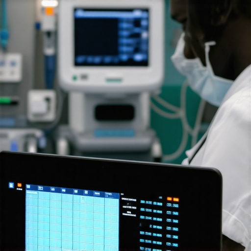 Hospital staff operating high-tech digital medical devices