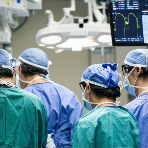Surgeons using cutting-edge medical equipment during surgery.