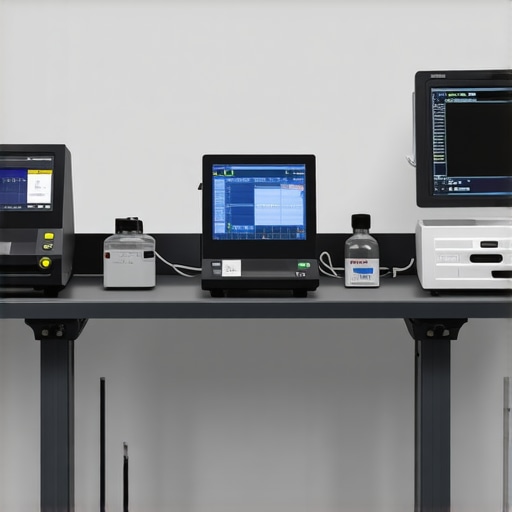 Modern medical equipment maintenance station with calibration and sterilization tools.