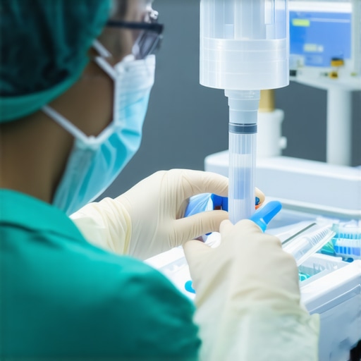 Advanced Sterilization in Action Medical technician operating sterilization device to maintain medical equipment