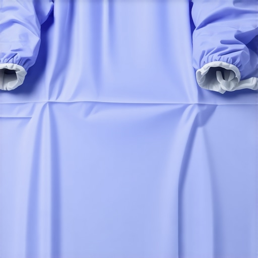 A sterile surgical gown with antimicrobial features laid out for procedures.