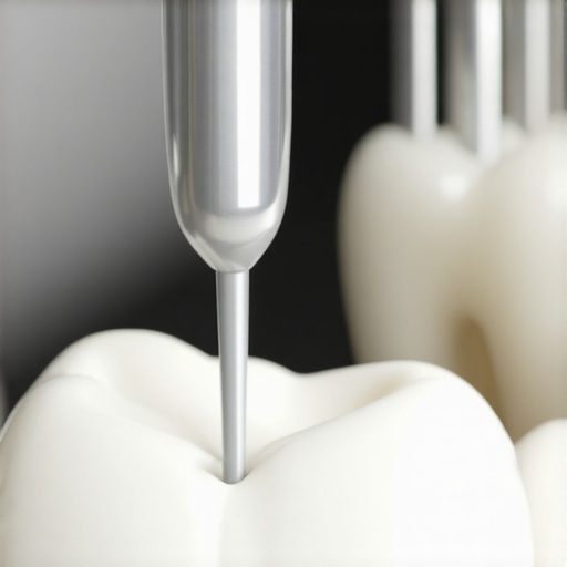 Close-up of a dentist's hands mixing and applying dental cement