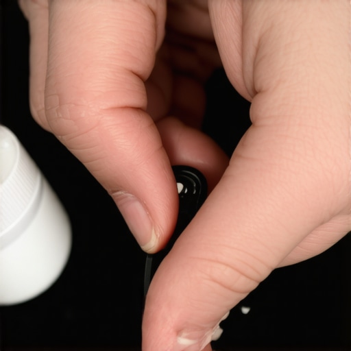 Person disinfecting finger and attaching a glucose sensor ring