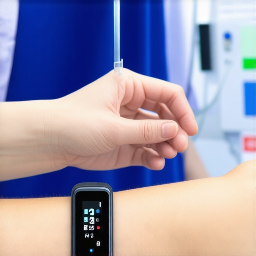 Nurse attaching a wireless glucose sensor to a patient's arm in critical care
