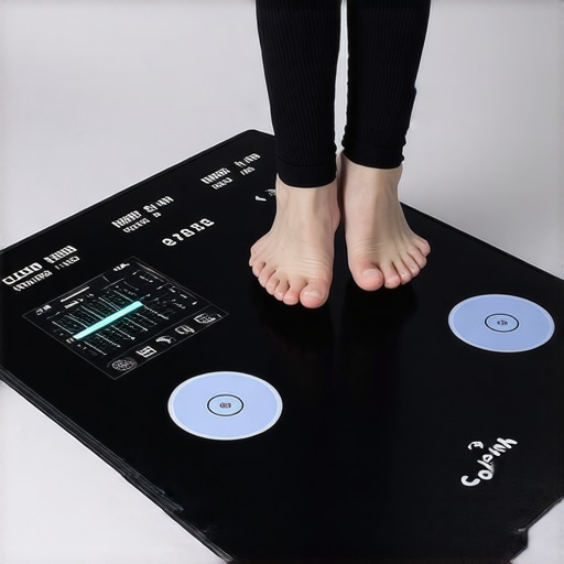 Person doing balance training on a high-tech balance mat with biofeedback features.