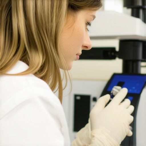 Technician performing calibration on laboratory centrifuge using specialized tools.