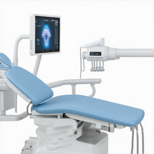 Dental technician calibrating an AI cavity detection device in a clinic setting