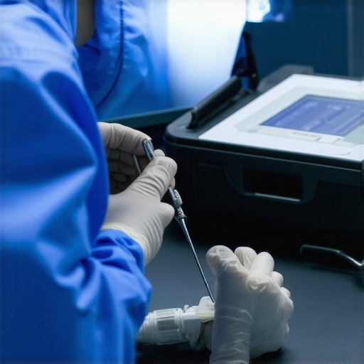 Calibrating Medical Devices for Longevity Technician adjusting a portable medical device using calibration tools in a clinic.