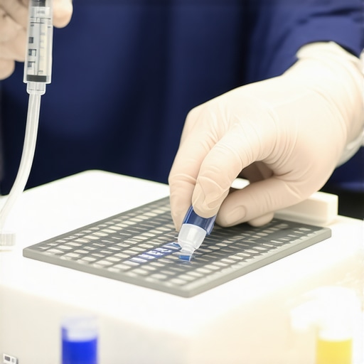 Medical technician calibrating a portable fluoroscopy unit in a hospital