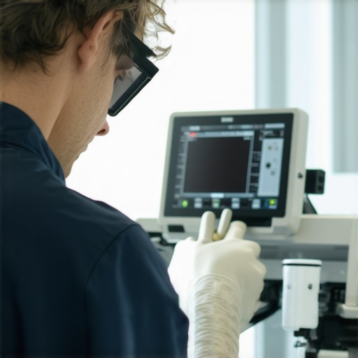Calibrating Medical Equipment Technician performing calibration on a medical device using digital instruments