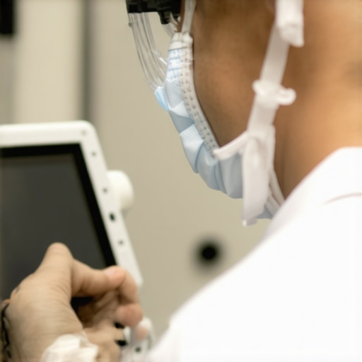 Technician adjusting medical device to ensure accuracy in healthcare