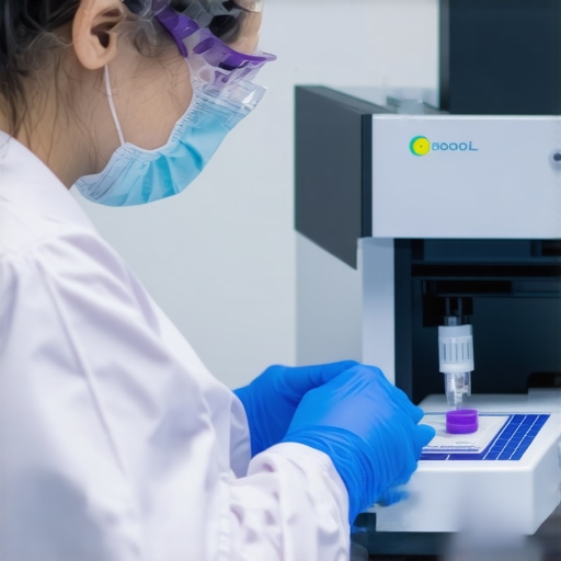Lab technician calibrating a PCR machine in a medical lab