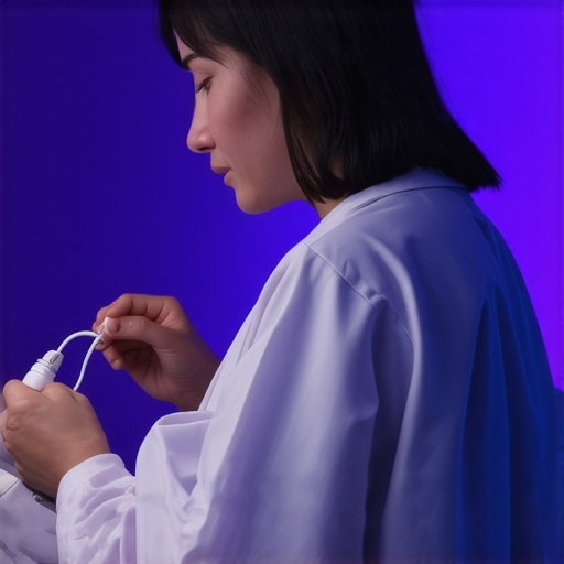 Technician calibrating a medical sleep sensor in a hospital setting