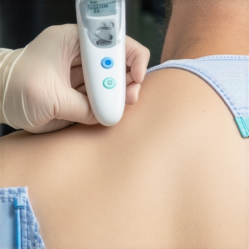 Calibrating a Wireless Urine Flow Sensor Medical staff calibrating a urine flow sensor on a patient for accurate post-op monitoring.