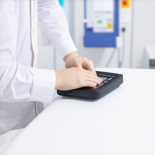 Technician calibrating the embedded scale of a hospital bed in a hospital ward