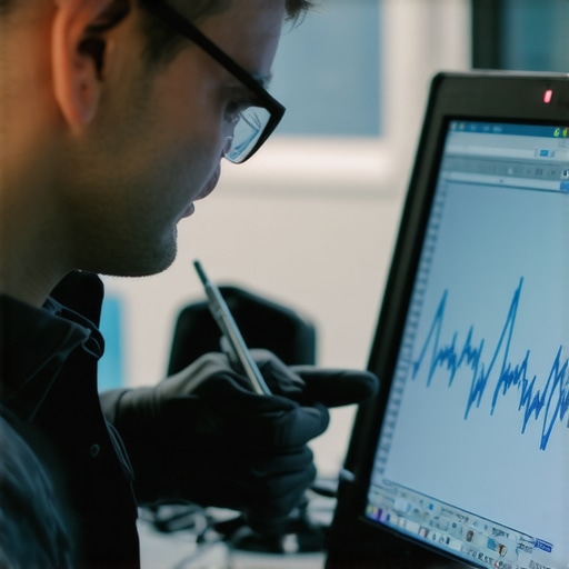 Technician calibrating medical device with software interface