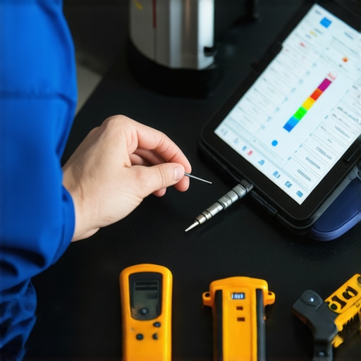 Technician performing calibration on a medical device to ensure accurate long-term performance.