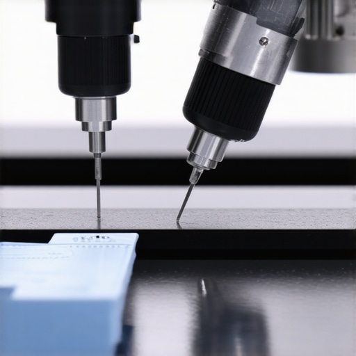 Technician calibrating medical devices using calibration tools in a healthcare environment.