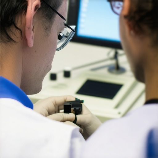 Healthcare professional calibrating a medical device with digital tools