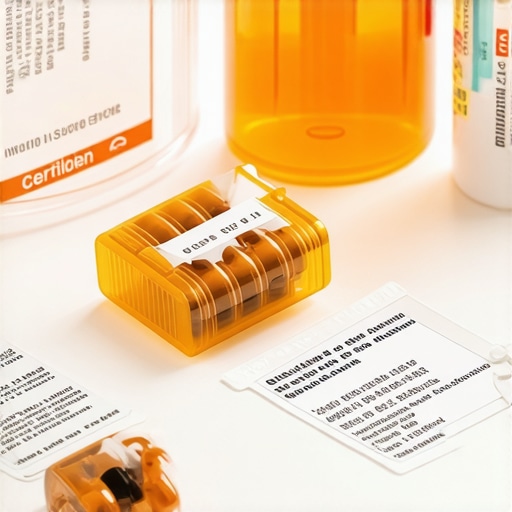 Close-up of certified medical supplies with labels in a clinical environment