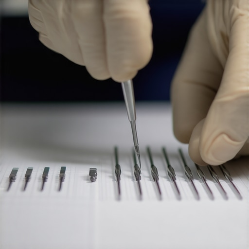 Healthcare professional examining medical tools on a sterile workspace.
