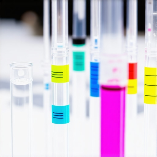 Color-coded Sample Labelling in Action A laboratory technician labeling sample tubes with bright color-coded labels using a handheld labeler.