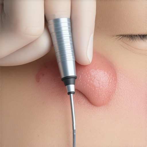 Doctor using cryosurgery pen on skin lesion