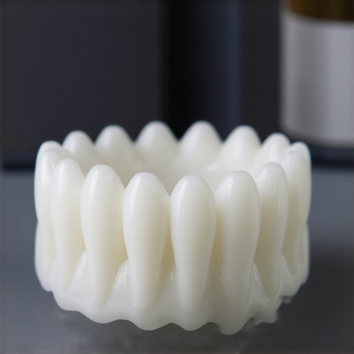 Dental professional operating a 3D printer to create a dental crown in a clinical setting