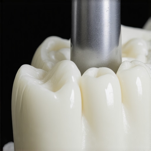 Close-up of a dental vibrator smoothing out a dental impression mold to eliminate bubbles