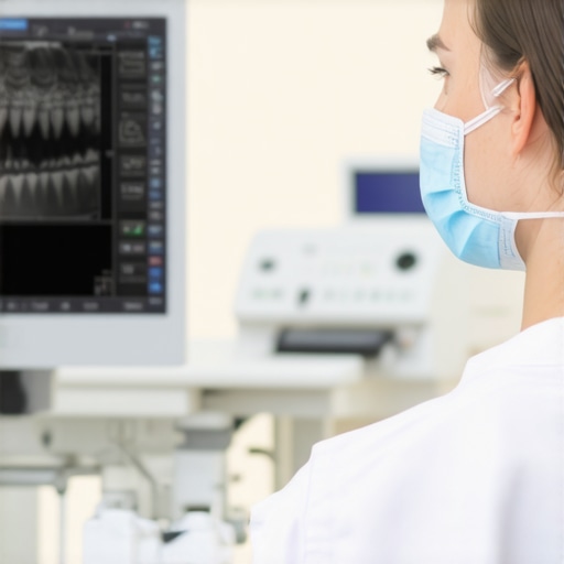 Dentist reviewing dental X-ray sensors during a practice evaluation