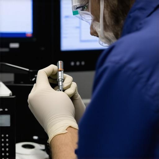 Technician calibrating medical device to ensure proper functioning
