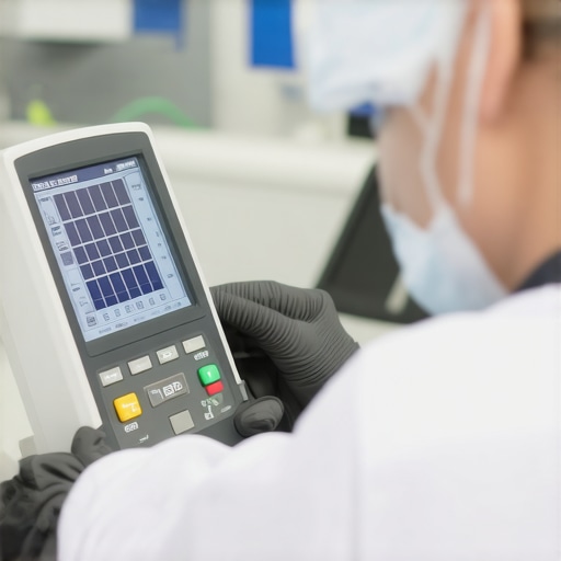 Digital Calibration in Healthcare Technician calibrating medical equipment using digital tools in hospital