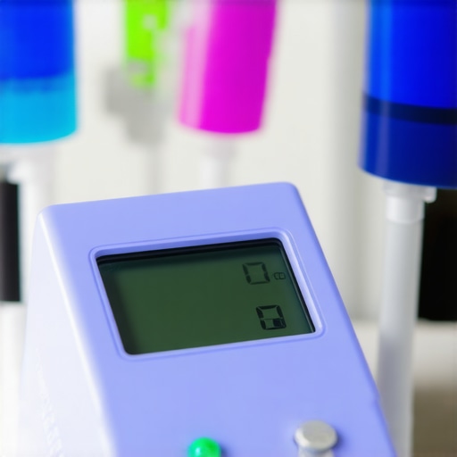 Close-up of a digital pH meter measuring a sample in a laboratory setting.