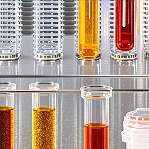 Laboratory cooling racks made of metal with well-spaced samples for uniform cooling.