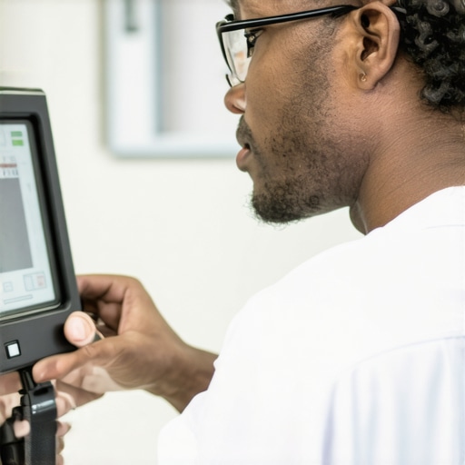 Efficient Equipment Calibration Technician calibrating medical device with digital tools