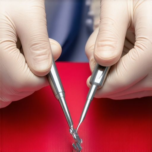 Enhanced Grip in Medical Gloves Medical professional using textured nitrile gloves to securely hold surgical instruments.