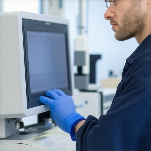 Technician performing maintenance on medical diagnostic devices in a hospital setting