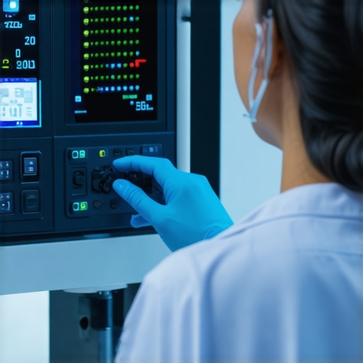 Healthcare professional checking medical device during procedure