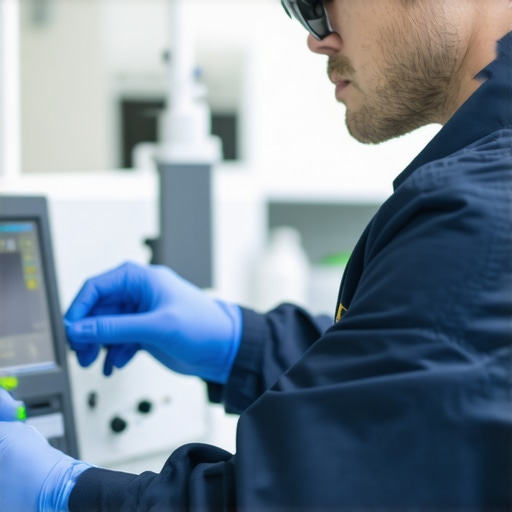 Expert Maintenance of Medical Devices Technician calibrating medical devices using specialized tools in a hospital lab.