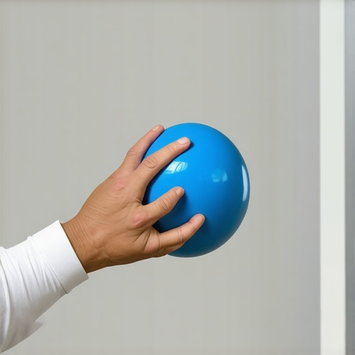 A person performing hand exercises with a rehabilitation ball to regain strength after hand surgery