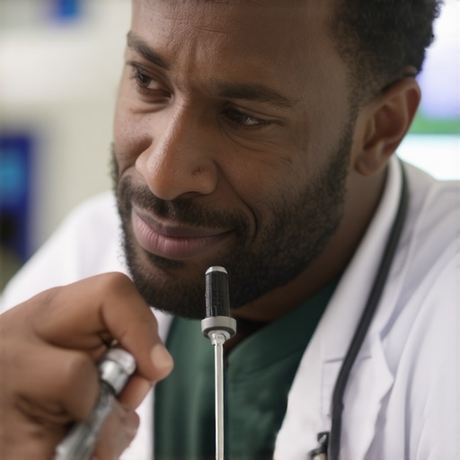 Doctor inspecting medical devices for quality and reliability