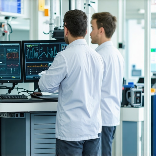 Technicians performing maintenance on medical equipment in a hospital setting, emphasizing routine upkeep and diagnostic procedures.