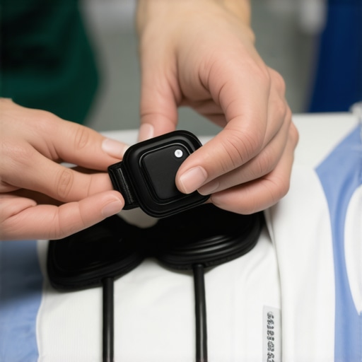 Nurse attaching a wireless heart rate monitor strap to patient in ICU setting