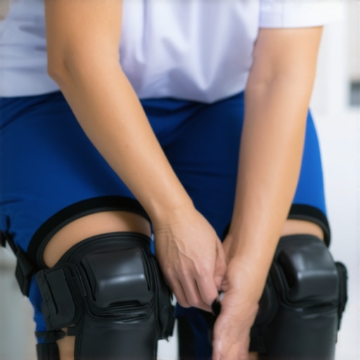 Nurse using ergonomic knee pads during a shift to prevent joint strain