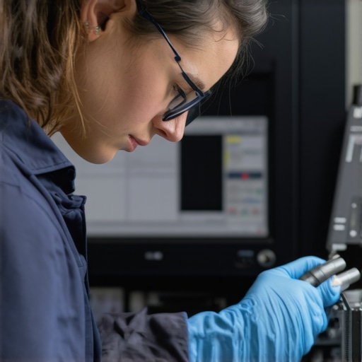 A technician calibrating and maintaining advanced medical devices in a clinical laboratory