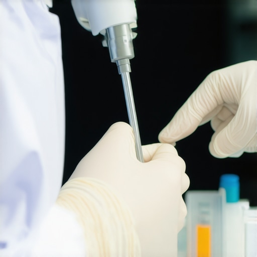 Technician performing calibration on medical equipment with precision tools
