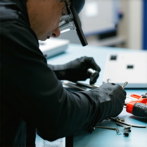 Technician using precision tools to service medical devices
