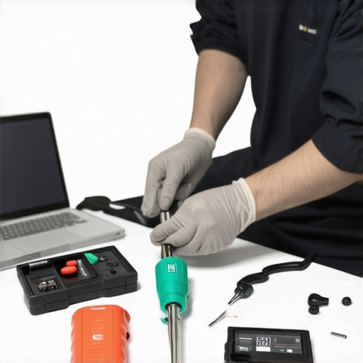 Medical Equipment Maintenance in Action Technician cleaning and inspecting medical devices in a hospital equipment room.