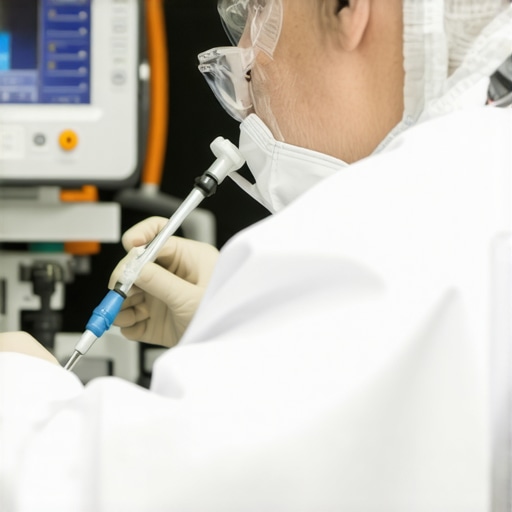 Healthcare professional inspecting medical device during routine maintenance