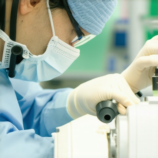 Technicians calibrating and inspecting medical devices in a clinical environment.